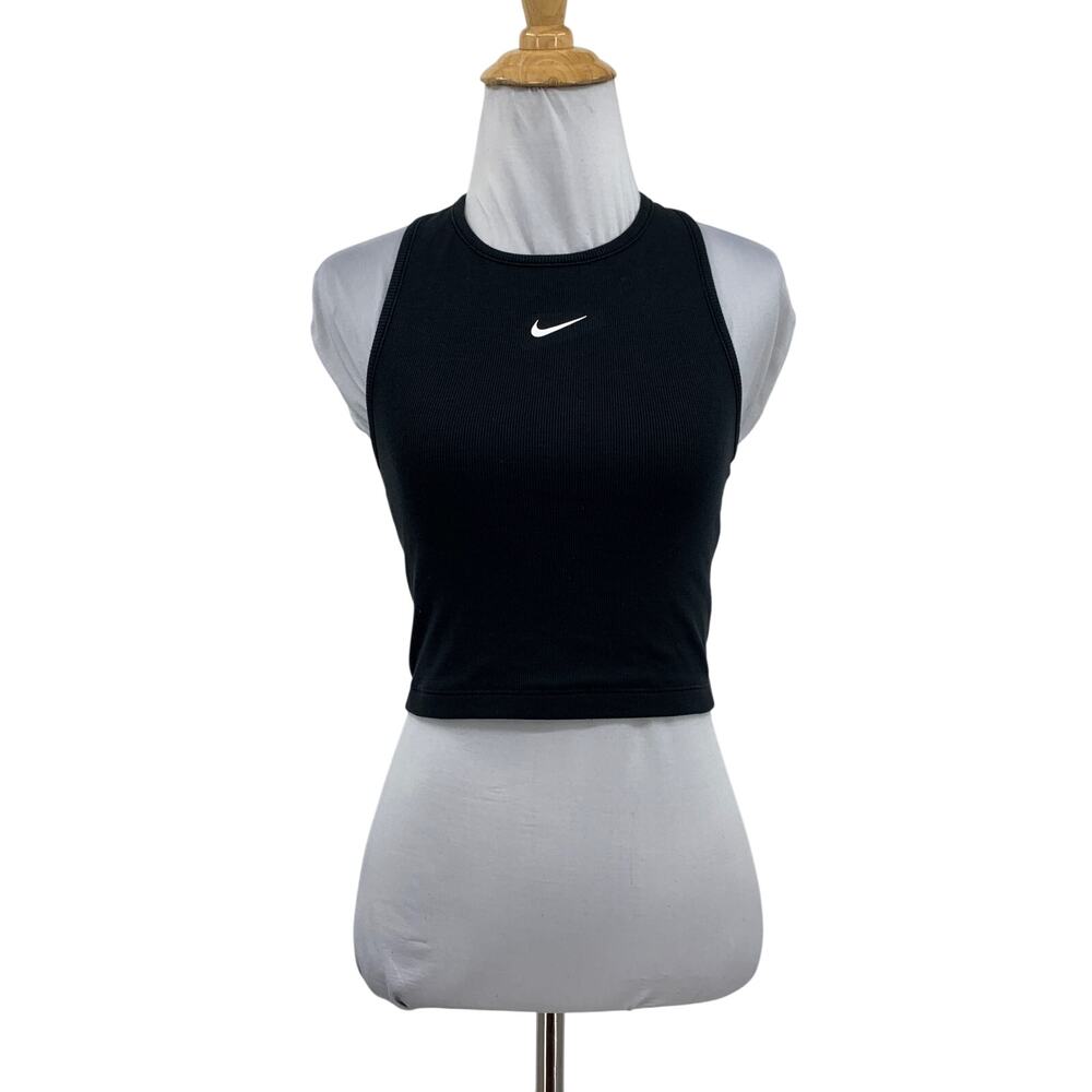 Nike Tank Top Girls M Medium Black Sportswear Ribbed Cropped Racerback Active